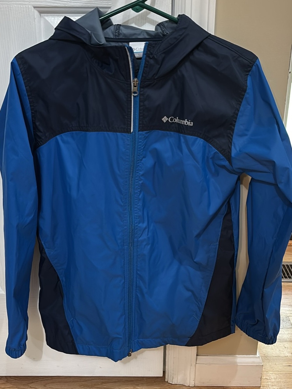 Columbia Blue and Navy Packable Hooded Shell Jacket